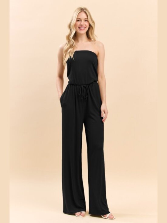 Heart & Hips Pants - Boutique Strapless Wide Leg Jumpsuit Black Flowy Lounge Pants S M L